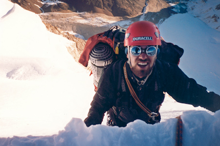 Olof Dallner reaching the summit ridge on top of the West Face.
